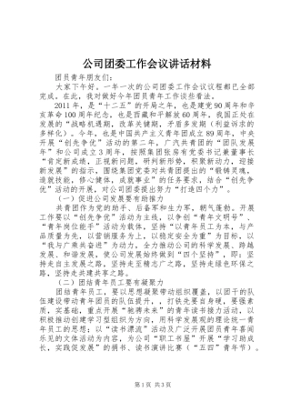公司团委工作会议讲话材料