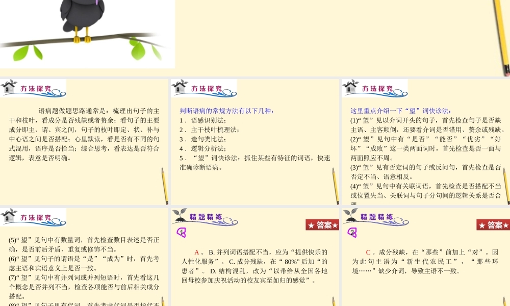 广东省高考语文二轮专题总复习 第1课时 语病辨析课件 粤教版 课件