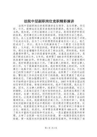 法院中层副职岗位竞职精彩演讲