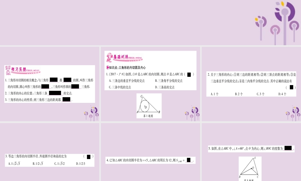 九年级数学下册 第2章 圆 25 直线与圆的位置关系 254 三角形的内切圆作业课件 (新版)湘教版 课件