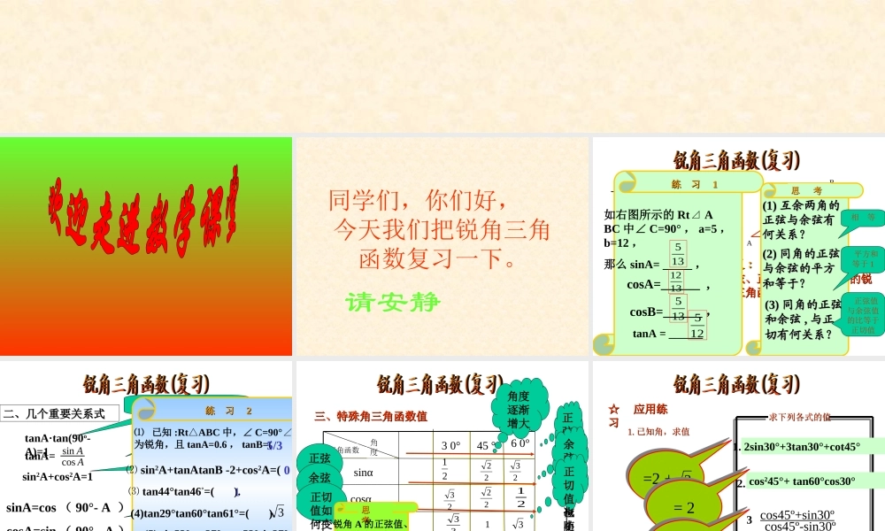 九年级数学上 锐角三角函数课件沪科版 课件