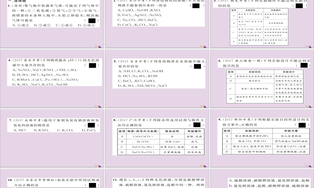 中考化学复习 第一编 教材知识梳理篇 模块五 科学探究 课时18 物质的检测、鉴别、共存和除杂课件
