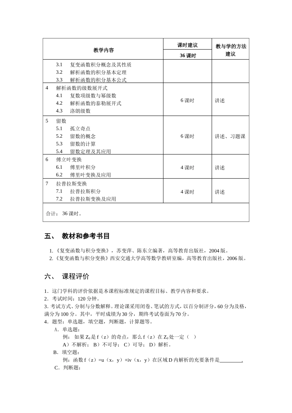《复变函数与积分变换》教学大纲_第3页