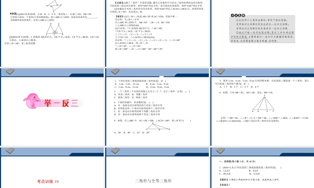 中考数学专题复习 第19讲 三角形与全等三角形课件  课件