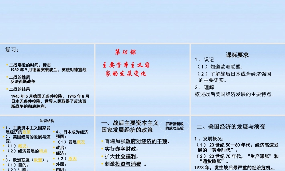 九年级历史下册 第四单元第16课主要资本主义国家的发展变化课件 华东师大版 课件