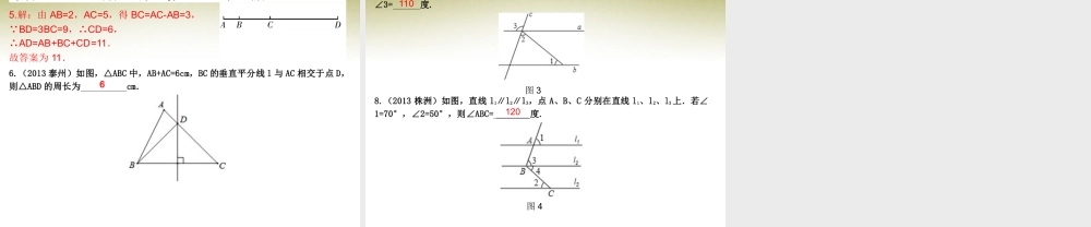 中考数学 第十三讲 线、角、相交线与平行线复习课件