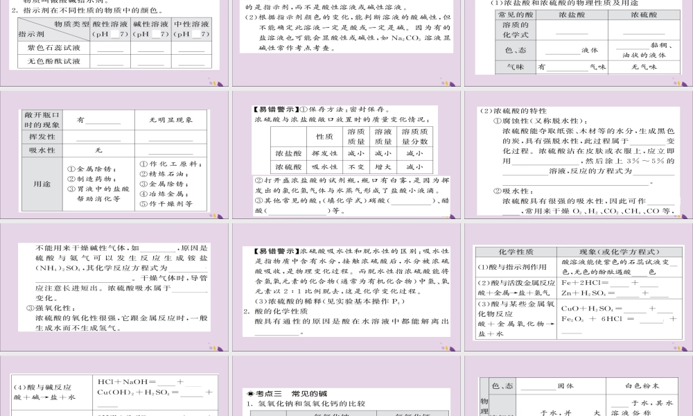 中考化学总复习 第一轮复习 系统梳理 夯基固本 第常见的酸和碱课件