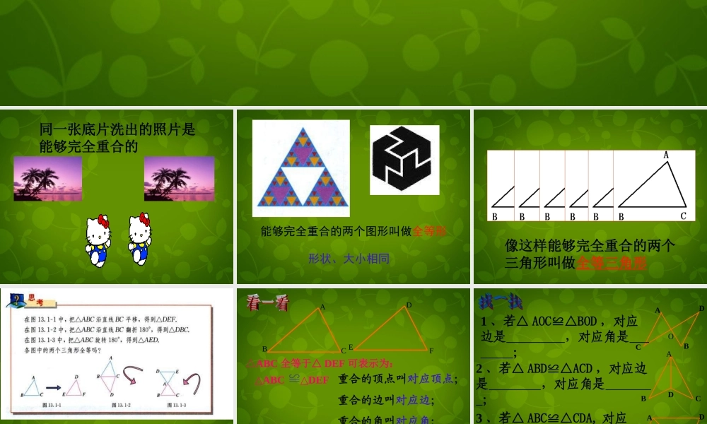 八年级数学上册 11.1 全等三角形课件2 新人教版 课件