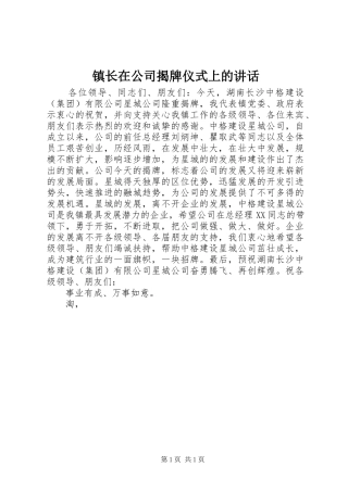 镇长在公司揭牌仪式上的讲话_2