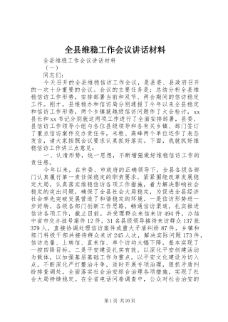 全县维稳工作会议讲话材料