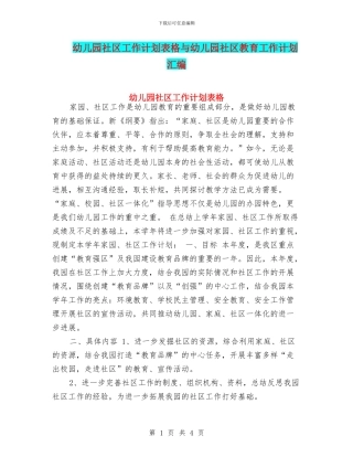 幼儿园社区工作计划表格与幼儿园社区教育工作计划汇编