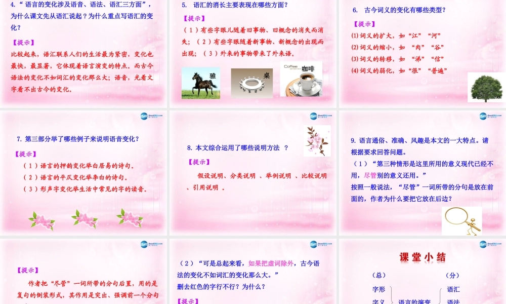 中学高三语文(第六课 语言的演变)课件