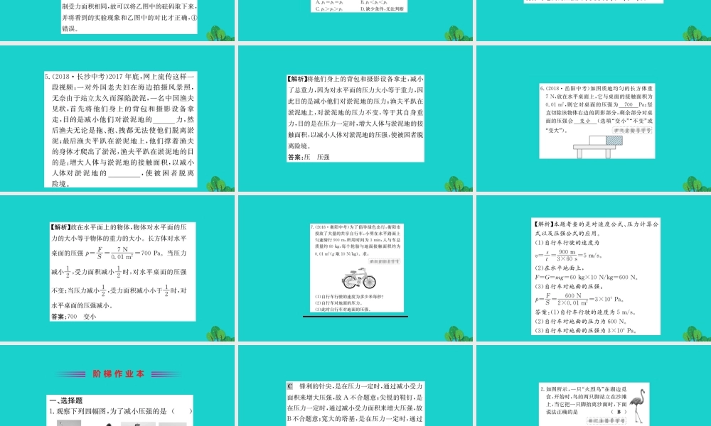 八年级物理全册 第八章 第一节 压力的作用效果习题课件 (新版)沪科版 课件