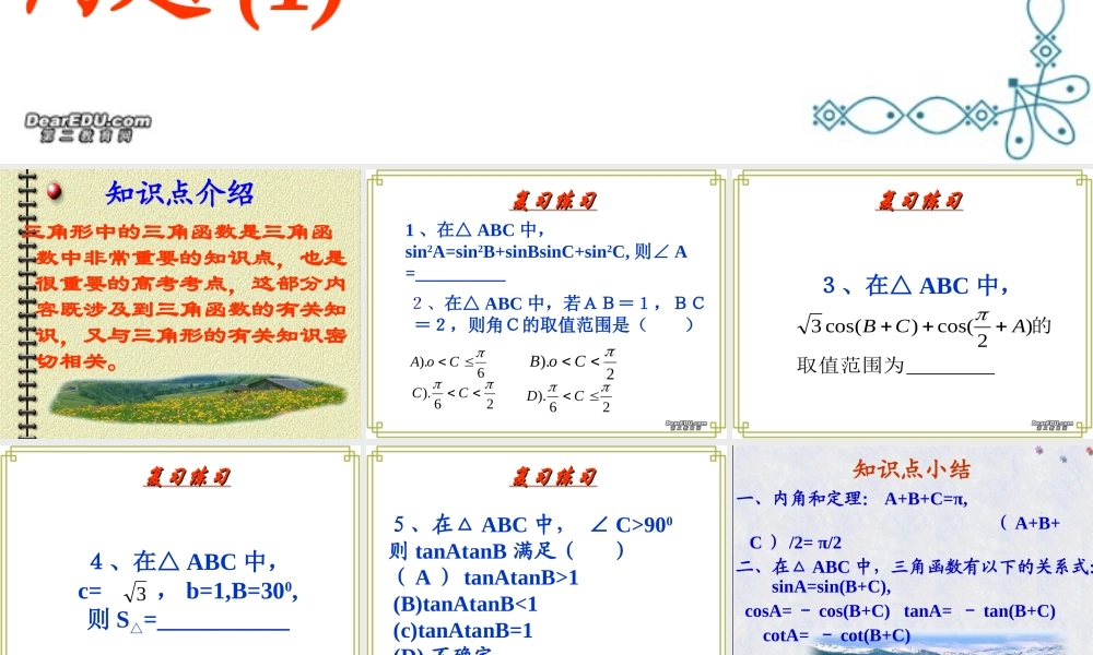 三角形中的三角函数问题 人教版 课件