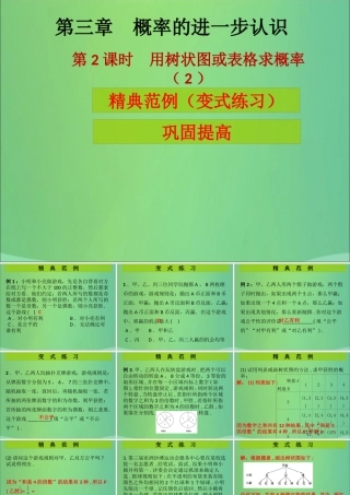 九年级数学上册 第3章 概率的进一步认识 第2课时 用树状图或表格求概率(2)(课堂导练)习题课件 (新版)北师大版 课件