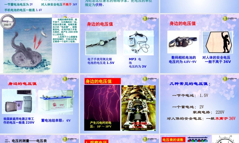 九年级物理上册 161 电压课件 (新版)新人教版 课件