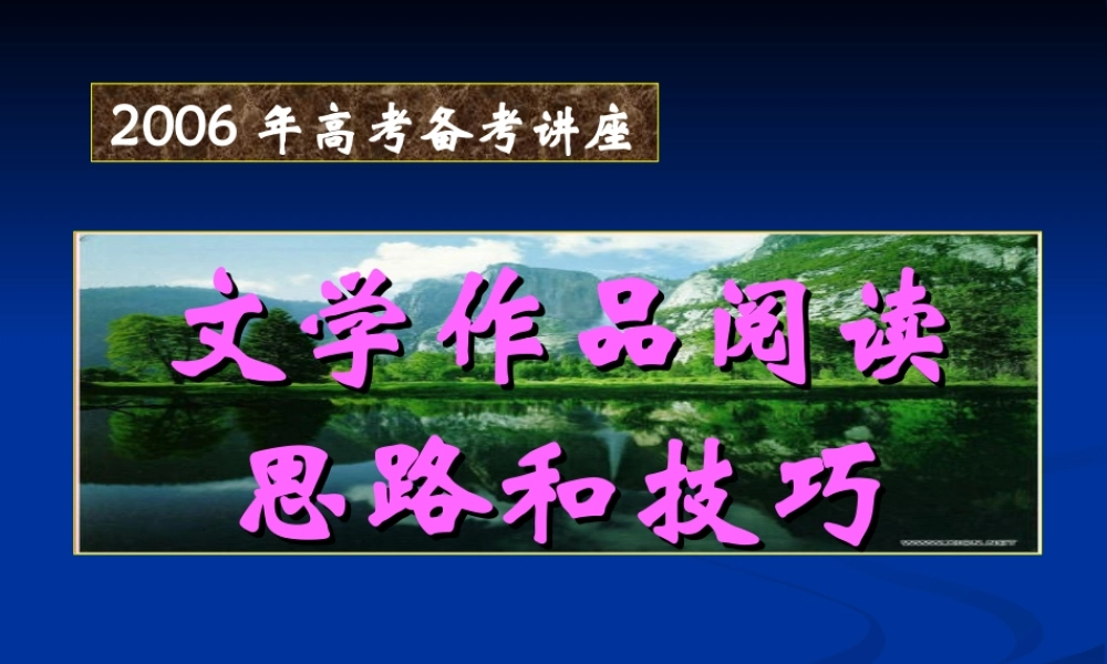文学作品阅读思路和技巧高考专题讲座 新课标 人教版 试题