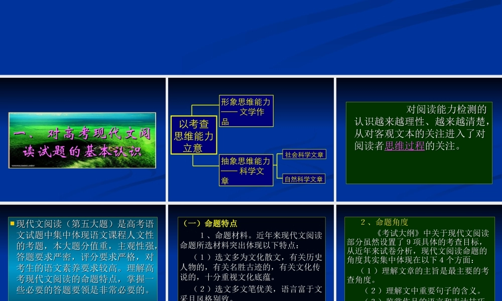 文学作品阅读思路和技巧高考专题讲座 新课标 人教版 试题