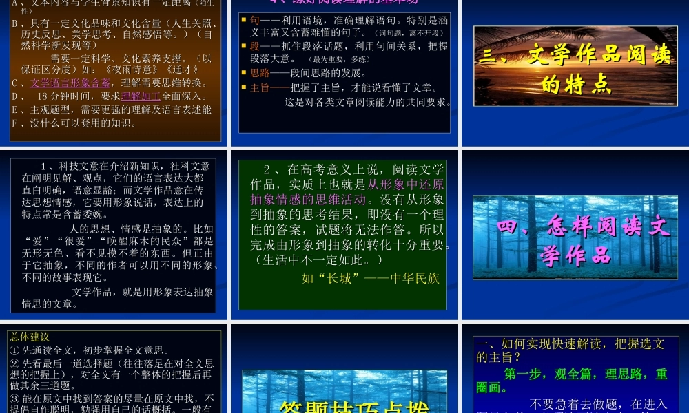 文学作品阅读思路和技巧高考专题讲座 新课标 人教版 试题