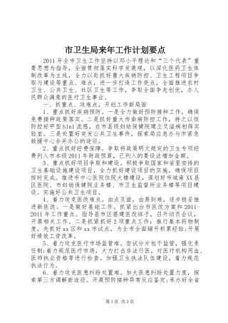 市卫生局来年工作计划要点