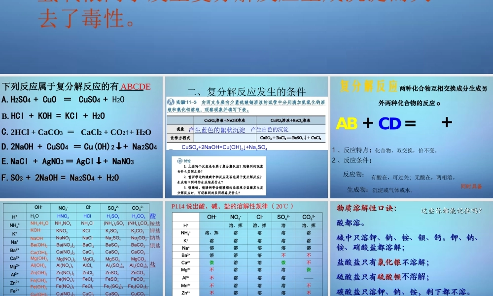 中考化学 复分解反应发生的条件复习课件 新人教版 课件