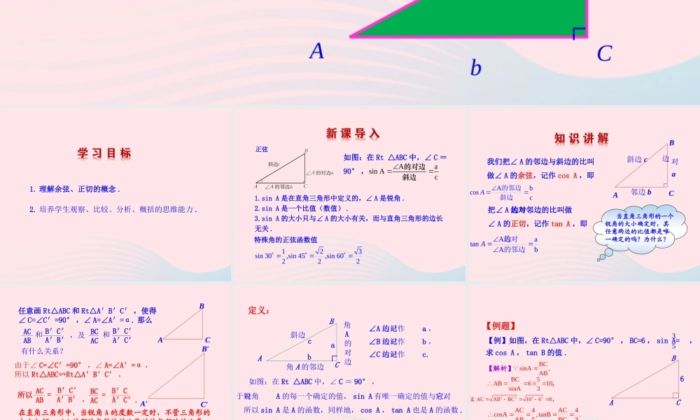 九年级数学下册 第二十八章 锐角三角函数281 锐角三角函数第2课时课件 (新版)新人教版 课件