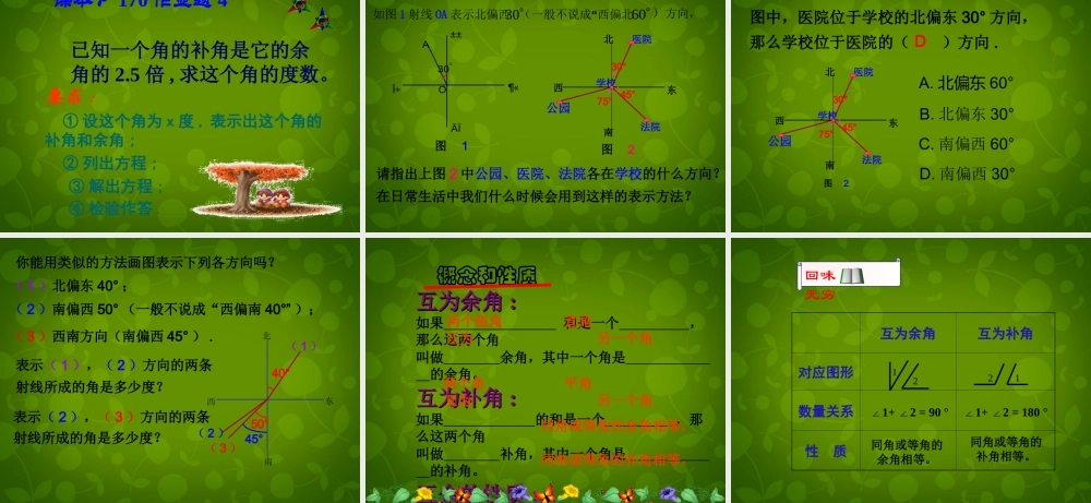 中学七年级数学上册(7.6 余角和补角)课件 浙教版 课件