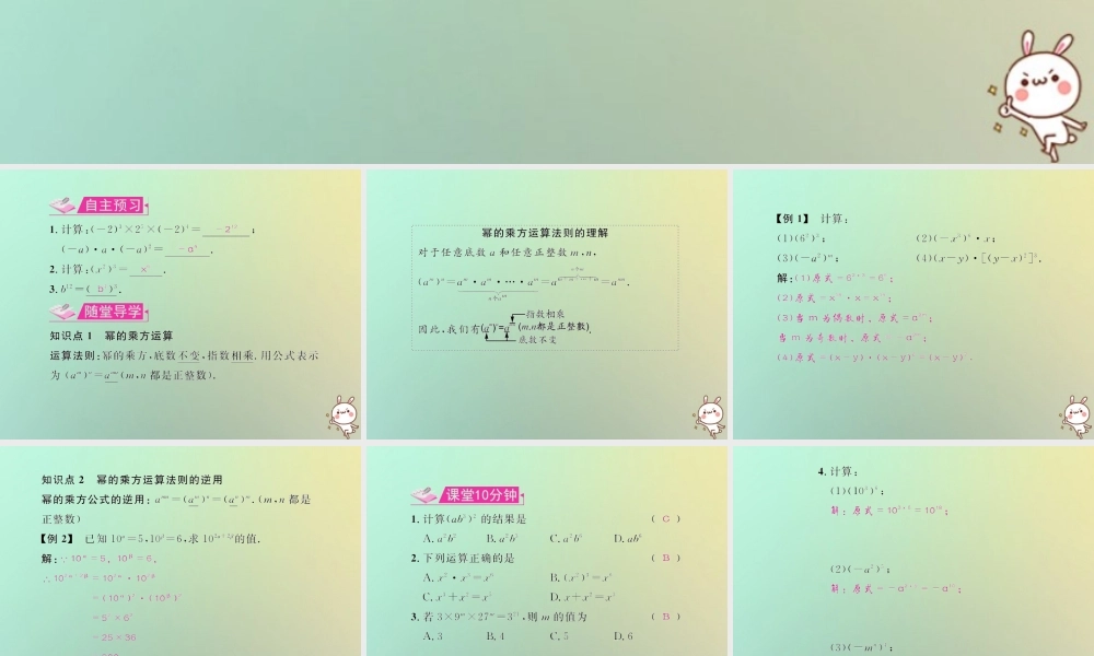 八年级数学上册 第十四章 整式的乘法与因式分解 14.1 整式的乘法 14.1.2 幂的乘方教学课件 (新版)新人教版 课件
