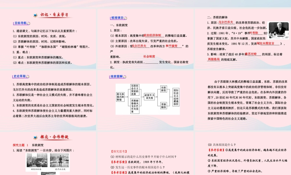 九年级历史下册 第5单元 社会主义国家的改革与演变 第13课东欧剧变和苏联解体课件 岳麓版 课件