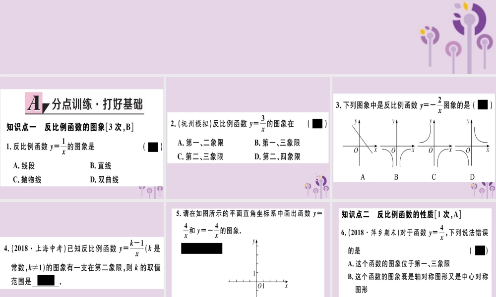 九年级数学下册 第二十六章 反比例函数 261 反比例函数 2612 第1课时 反比例函数的图象和性质习题讲评课件 (新版)新人教版 课件