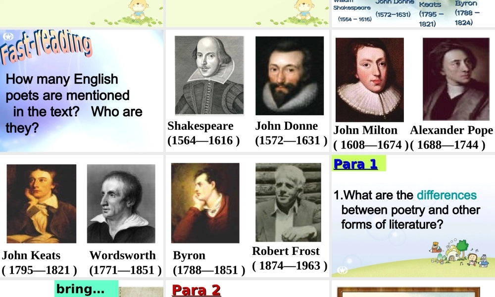 人教版高二英语上学期Unit4 The garden of poems 课件