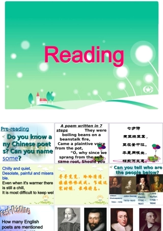 人教版高二英语上学期Unit4 The garden of poems 课件