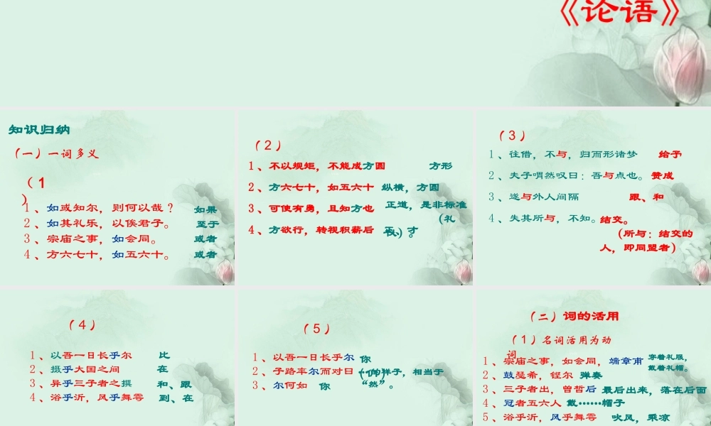 山东省沂水一中高二语文(子路、曾皙、冉有、公西华侍坐(2))课件 新人教版 课件