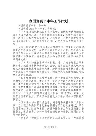 市国资委下半年工作计划