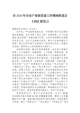 在2024年全市产业链党建工作现场推进会上的汇报发言
