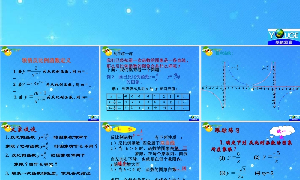 八年级数学下册 17.1.2反比例图象和性质课件 人教新课标版 课件