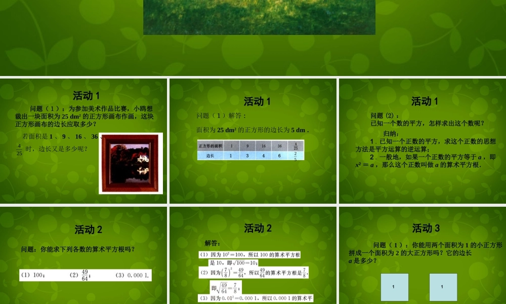 八年级数学上册 13.1.1 算术平方根课件1 新人教版 课件