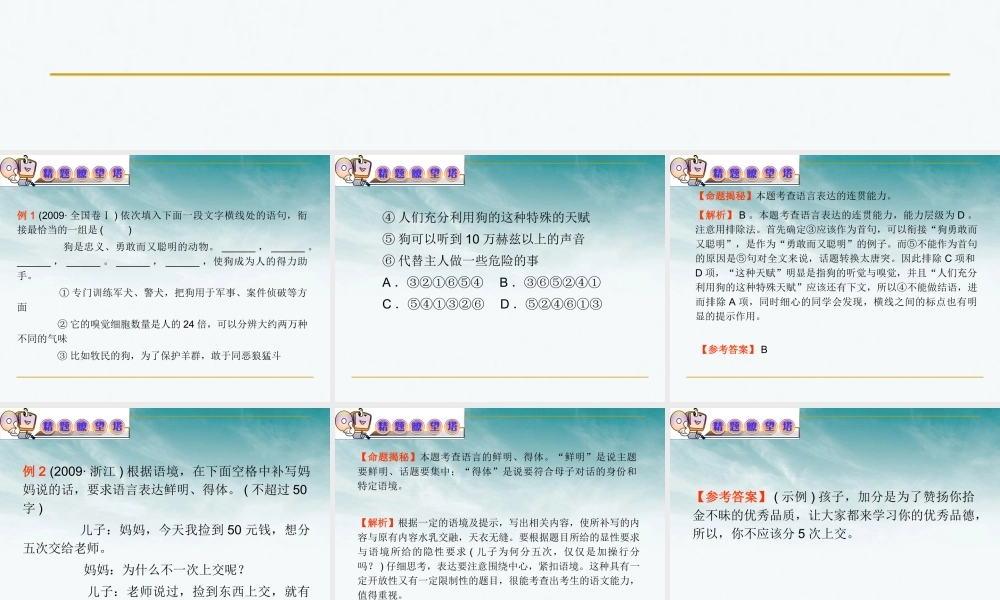 山西省高考语文复习 第3部分第6章 语言表达简明、连贯、得体、准确、鲜明、生动课件 新人教版 课件