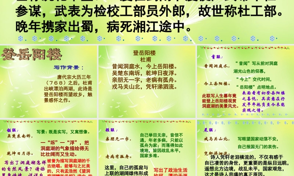 中学七年级语文下册 登岳阳楼课件 苏教版 课件