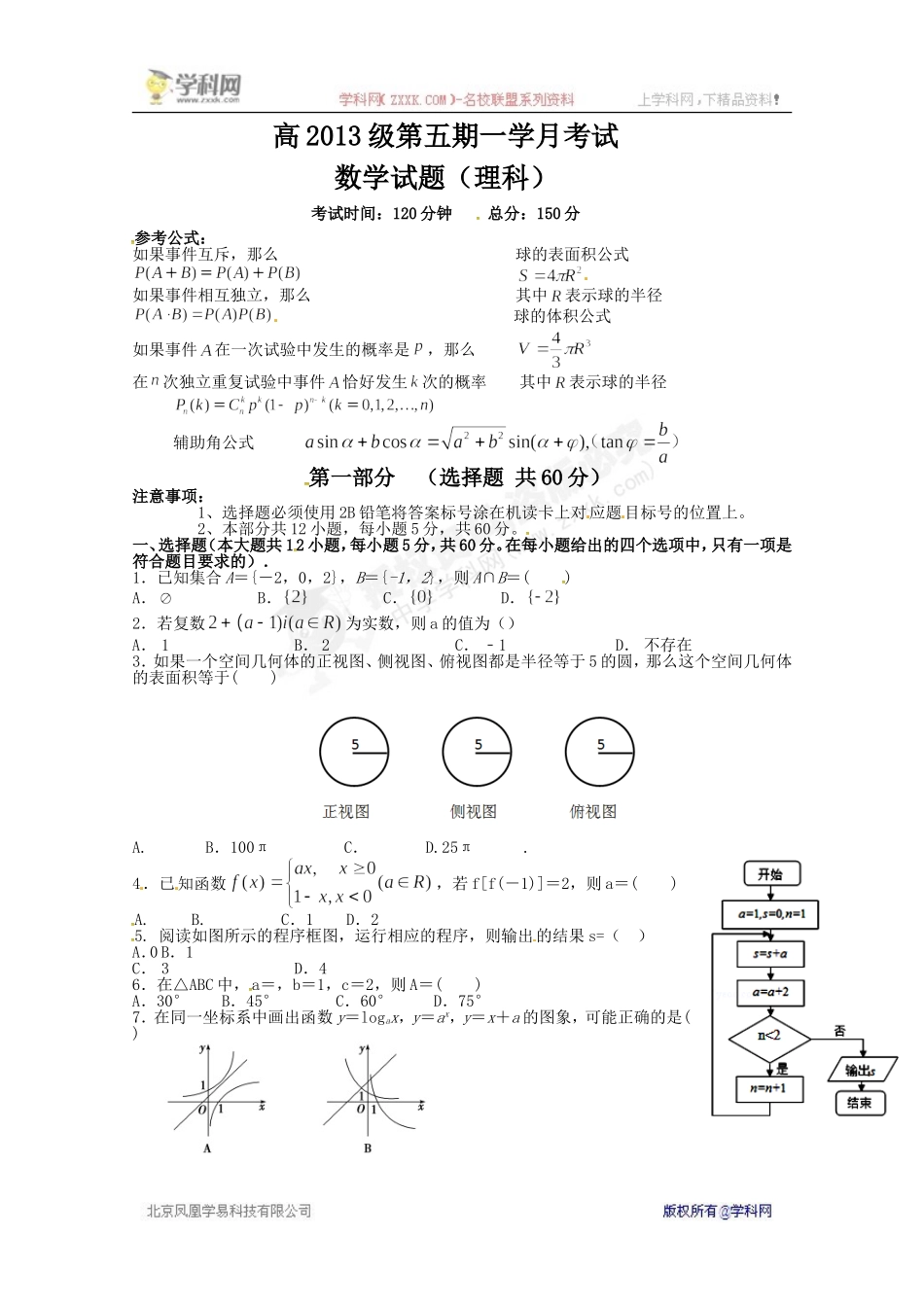 【全国百强校】四川省成都石室中学2016届高三上学期第一次月考数学(理)试题(无答案)_第1页