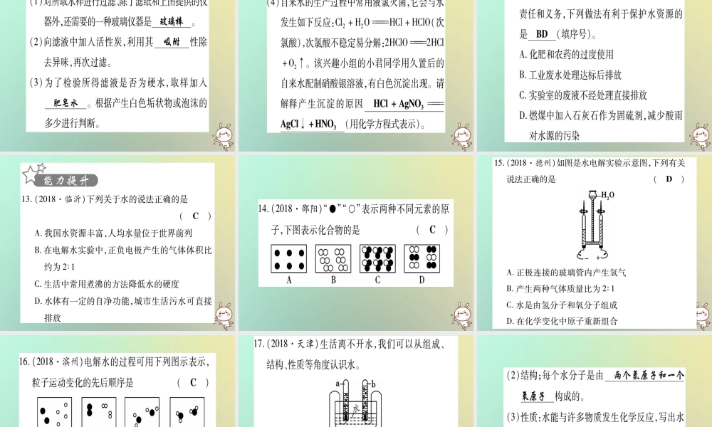 中考化学准点备考复习 第一部分 教材系统复习 第4讲 自然界的水复习作业课件 新人教版 课件