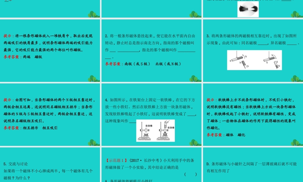九年级物理全册 第二十章 第1节磁现象 磁场习题课件 (新版)新人教版 课件