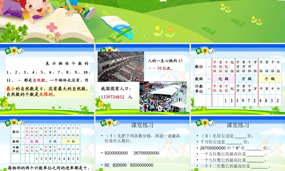 小学人教四年级数学数的产生、十进制户数2