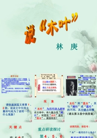 天津市武清区杨村四中高二语文(说木叶)课件 新人教版 课件