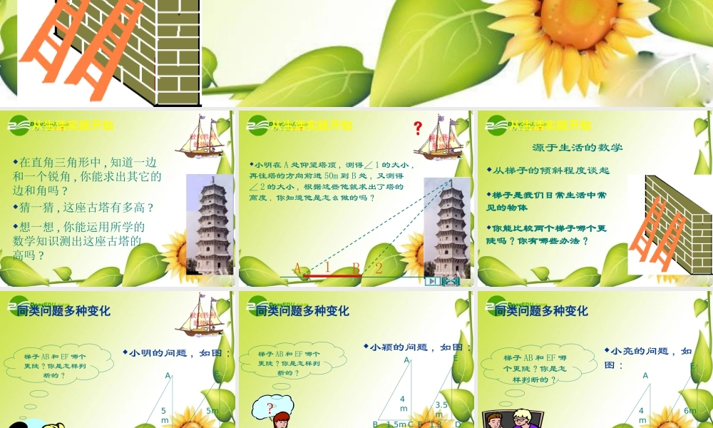 九年级数学下册：11从梯子的倾斜程度谈起(第1课时)课件(北师大版) 课件