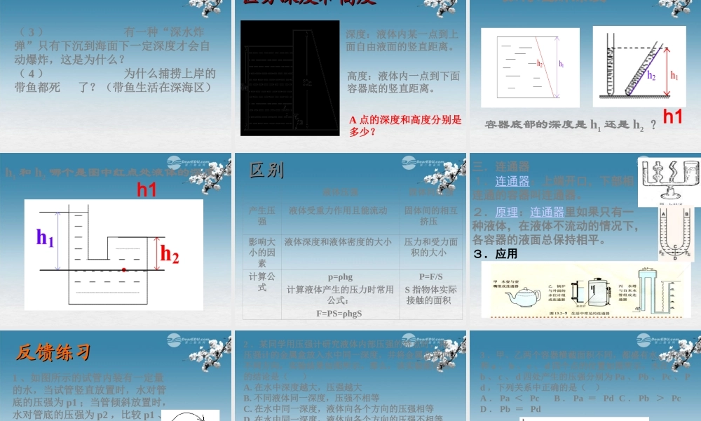九年级物理全册(142 液体的压强)课件 新人教版 课件