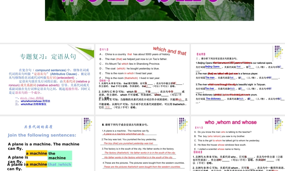 九年级英语 Unit6定语从句专题课件 人教新目标版 课件