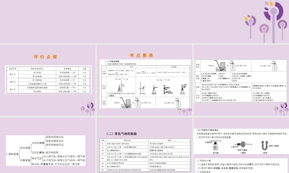 中考化学总复习 第二部分 专题提升 专题3 化学实验与科学探究 二 气体的制取和检验课件