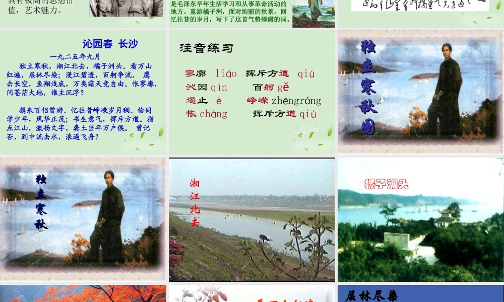 吉林省扶余一中高一语文(沁园春 长沙)课件2 课件