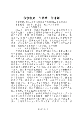 市水利局工作总结工作计划
